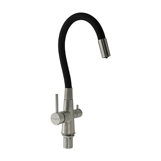 MAGNUS Смеситель д/кухни гибкий излив - ЧЁРНЫЙ под фильтр нерж.ст. 304 (91117)