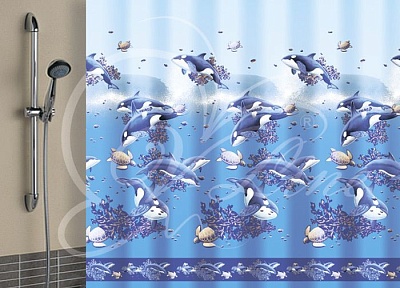 Штора д/ванной комнаты 180*180 Кубы синие полиэстер (01-88)