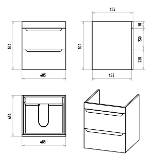 Комплект мебели 50 "Бриз-50" подвесная 2 ящ. белая матовая эмаль (ум.Breeze-50) MISTY