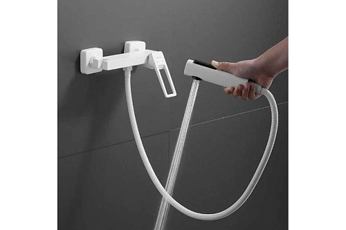 Смеситель с гиг. душ настенный белый мат. SHEVANIK S6805C-1