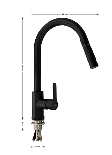 MAGNUS Смеситель д/кухни, С-обр вытяжной излив нерж. ст. марка 304, ЧЕРНЫЙ код: 9130