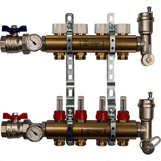 Коллектор 4-вых. латун. с расходомер. (SMB 0473 000004) STOUT 