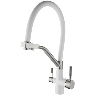 Смеситель д/кухни SOLID d35 нерж. под фильтр белый гибкий излив, гайка 3511 ARGO 43980