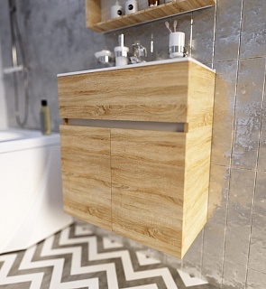 Комплект мебели 60 "Mira-60" подвес., Дуб Сонома 2 ДВ 1 Марка (ум.Акриловый+сифон+донный клапан)