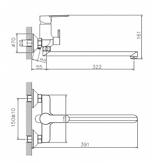 Смеситель д/ванны Haiba HB22557-8 белый/хром