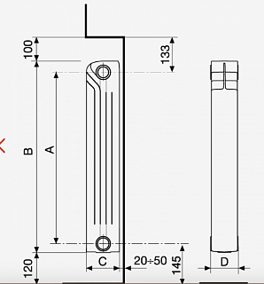 Радиатор бимет. Fondital  ALUSTAT PLUS 500/100 10реб.(190 Вт/ребро)