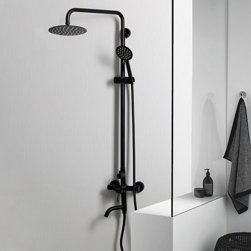 Душ.система MELANA TONDO  черный нерж. с изливом  (F610107B)