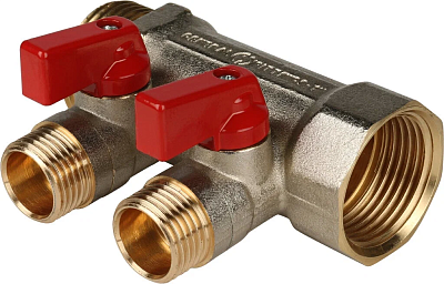 Коллектор с шар. краном красный 1"х1/2х2  (SMB 6210 011202) STOUT 