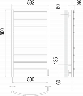 Полотенцесушитель "Классик" 500х800 П8 КС электро белый матовый (RAL 9003) TERMINUS 